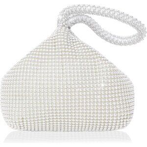 🆕Women Silver Polyester Beaded Triangle Clutch Bag Vintage Elegant Purse Prom